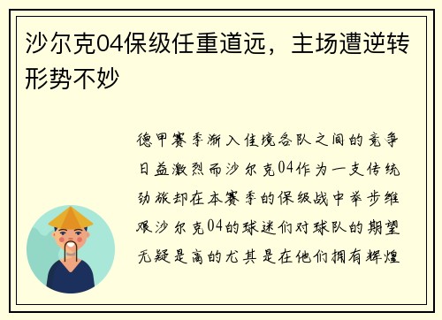 沙尔克04保级任重道远，主场遭逆转形势不妙